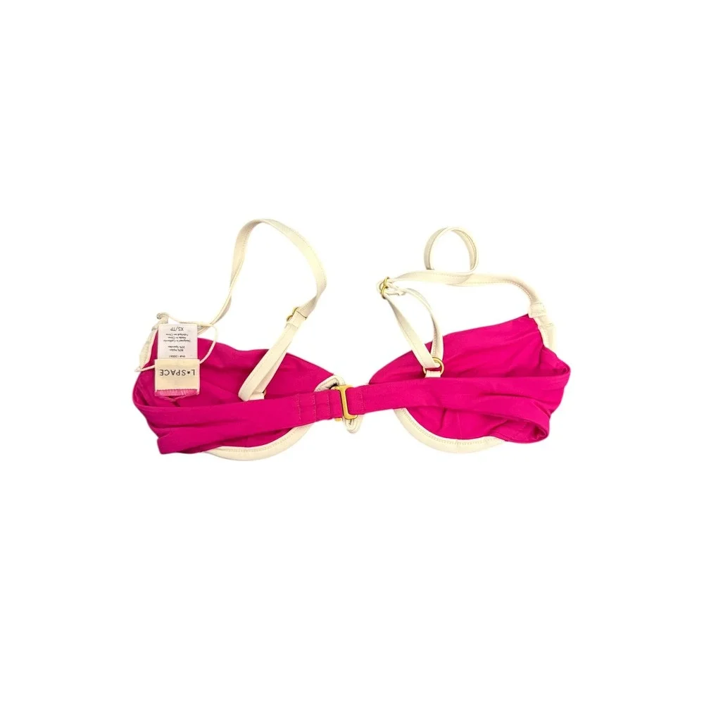 L*SPACE Pink‎ White Nico Bikini Top Underwire Contrast V-Wire XS NWT